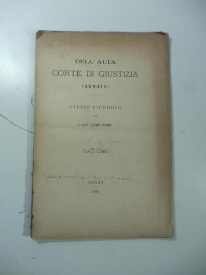 Dell'alta Corte di Giustizia (Senato). Studio Giuridico - copertina