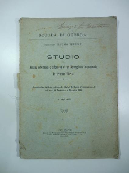 Studio della azione offensiva e difensiva di un battaglione inquadrato in terreno libero - copertina