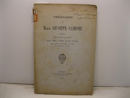 Commemorazione del March. Giuseppe Campori letta li VIII dicembre MDCCCLXXXVII nella solenne distribuzione dei premi del collegio di S. Carlo - copertina