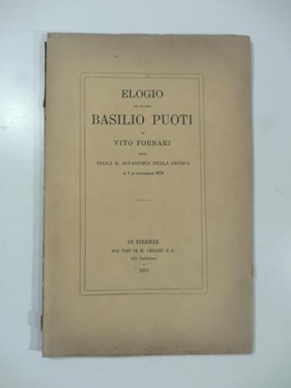 Elogio del Marchese Basilio Puoti - copertina