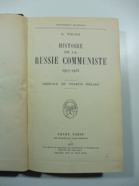 Histoire de la Russie communiste 1917-1935 - copertina
