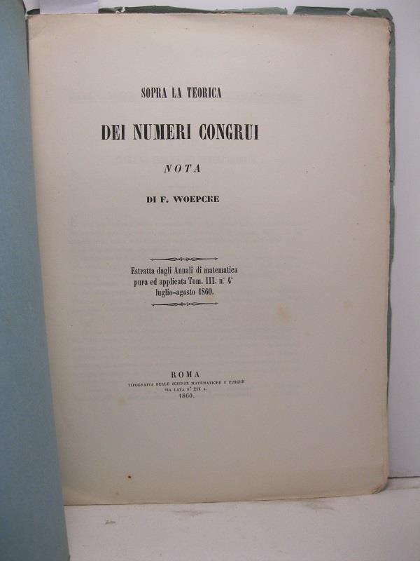 Sopra la natura dei numeri congrui. Nota estratta dagli Annali di Matematica pura ed applicata, tom. III, no 4, luglio-agosto 1860