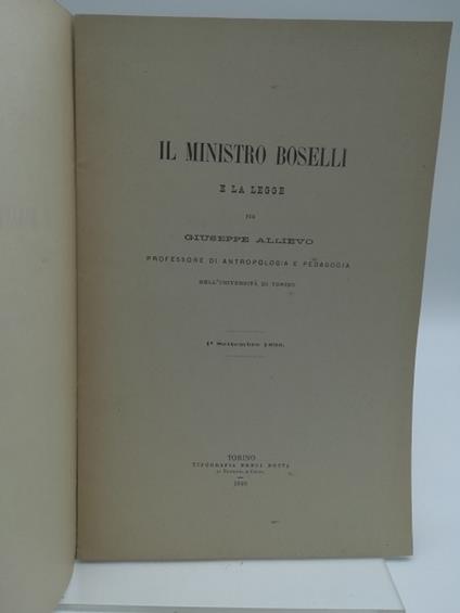 Il Ministro Boselli e la legge - Giuseppe Allievo - copertina