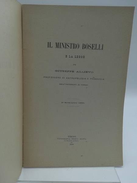 Il Ministro Boselli e la legge - Giuseppe Allievo - copertina