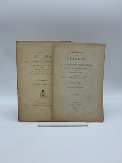 Sulla lettera al Duca Sigismondo Castromediano intorno alla tavola dipinta delle Benedettine di Lecce pel barone Francesco Casotti. Osservazioni Appendice - Angelo Angelucci - copertina
