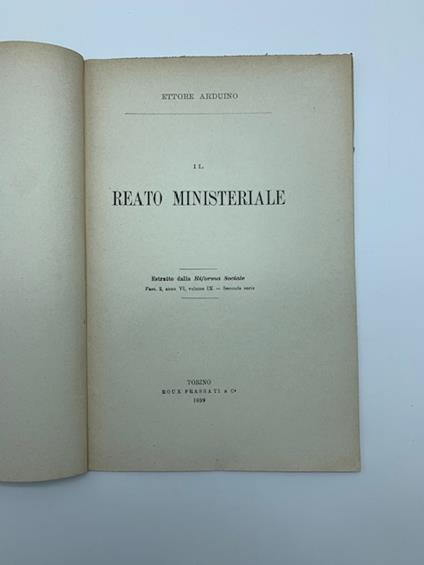 Il reato ministeriale - Ettore Arduino - copertina