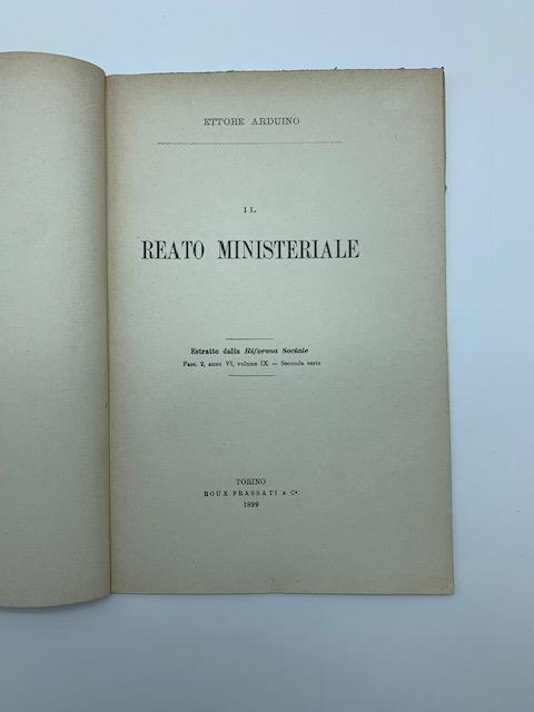Il reato ministeriale - Ettore Arduino - copertina