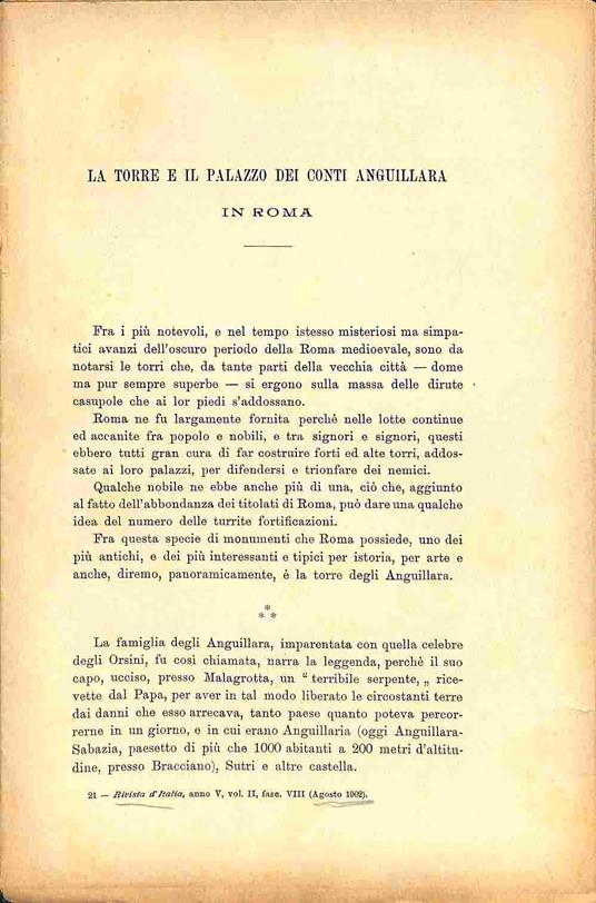 La torre e il Palazzo dei Conti Anguillara in Roma - Romolo Artioli - copertina