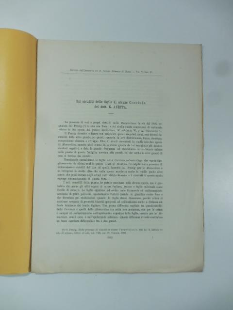 Sui cistoliti delle foglie di alcune coccinia - C. Avetta - copertina