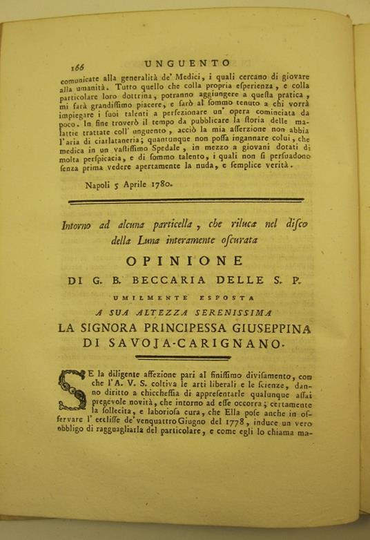 Intorno ad alcuna particella che riluca nel disco della luna interamente oscurata. Opinione di G. B. Beccaria - Giambattista Beccaria - copertina