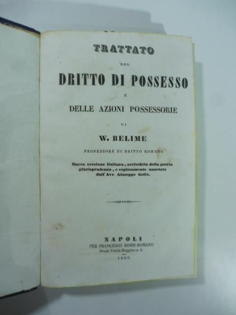 Trattato del diritto di possesso e della azioni possessorie