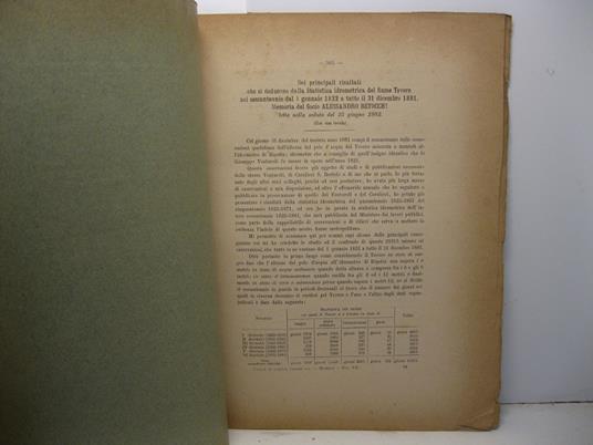Dei principali risultati che si deducono dalla statistica idrometrica del fiume Tevere nel sessantennio dal 1 gennaio 1822 a tutto il 31 dicembre 1881 - Alessandro Betocchi - copertina