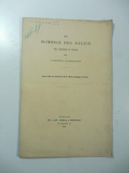 Del bombice del salice nel contorno di Torino - Lorenzo Camerano - copertina