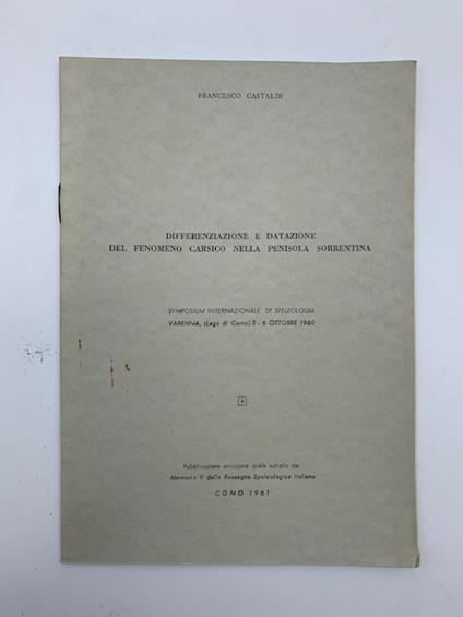 Differenziazione e datazione del fenomeno carsico nella penisola sorrentina - Francesco Castaldi - copertina