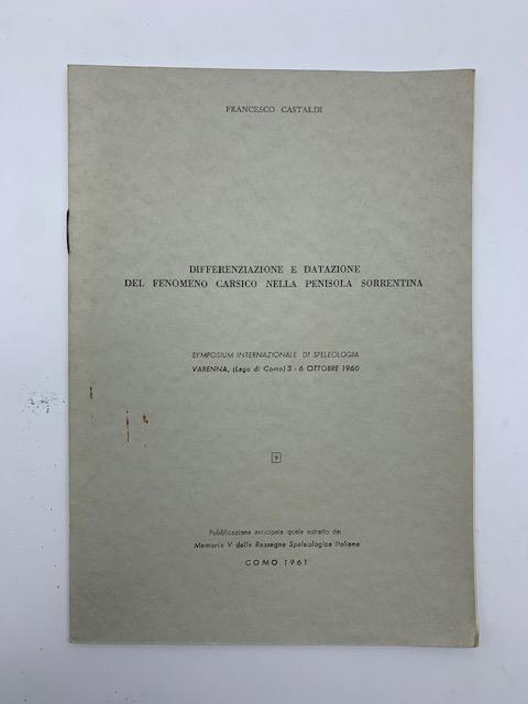Differenziazione e datazione del fenomeno carsico nella penisola sorrentina - Francesco Castaldi - copertina