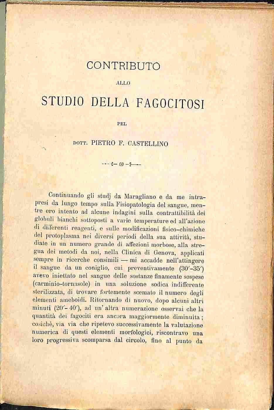 Contributo allo studio della fagocitosi - Contributo allo studio della coagulazione