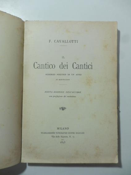 Il Cantico dei cantici. Scherzo poetico in un atto - Felice Cavallotti - copertina