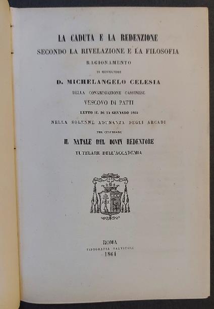 La caduta e la redenzione secondo la rivelazione e la filosofia. Ragionamento - Michelangelo Celesia - copertina