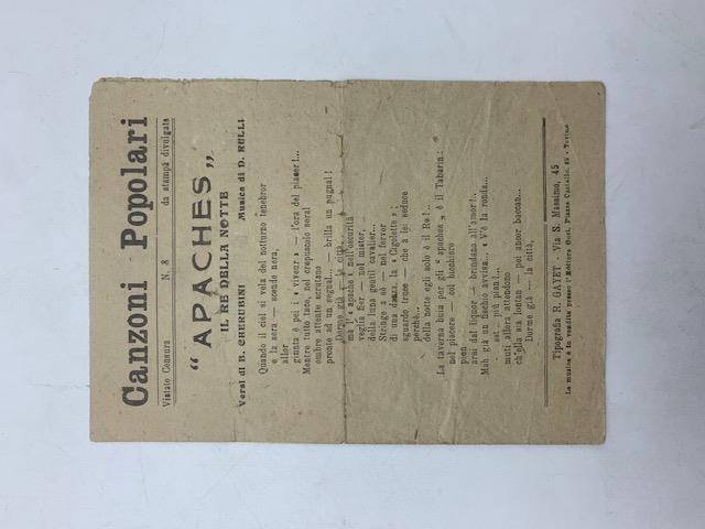 Canzoni popolari. Apaches il re della notte. Versi di B. Cherubini. Musica di D. Rulli