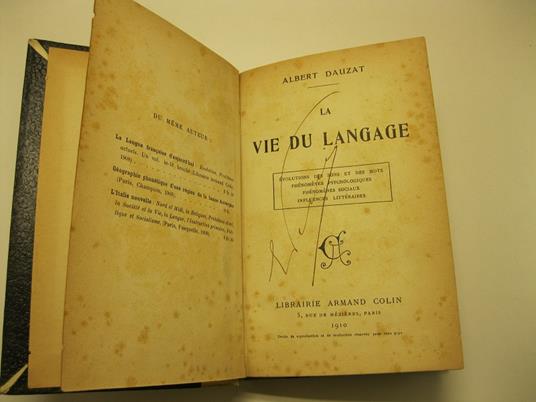 La vie du langage. Evolutions des sons et des mots, phenomenes psychologiques, phenomenes sociaux, influences litteraires - Albert Dauzat - copertina