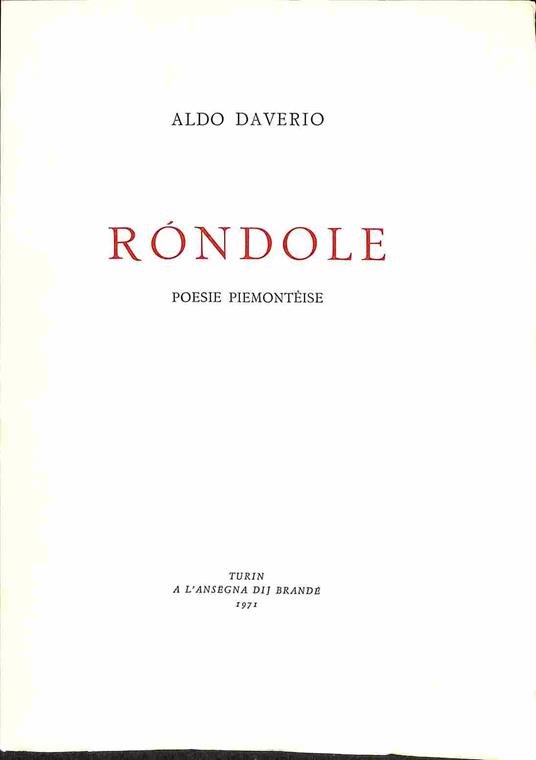 Rondole. Poesie piemonteise - Aldo Daverio - copertina