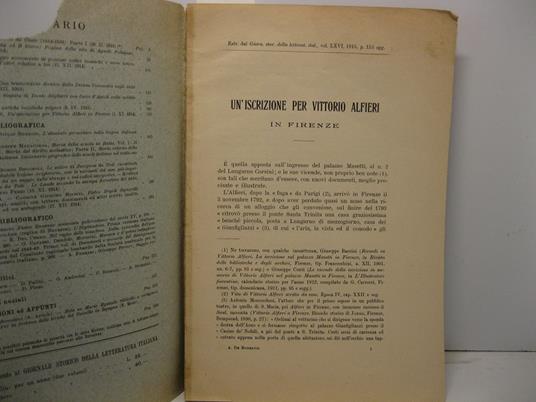 Un'iscrizione per Vittorio Alfieri in Firenze - Achille De Rubertis - copertina