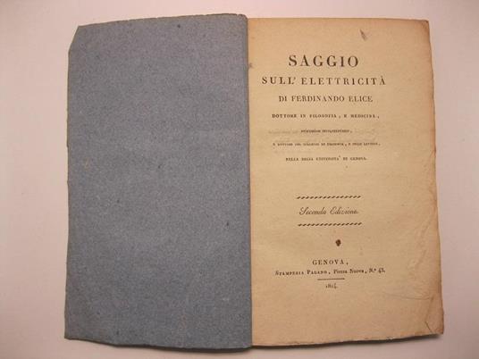 Saggio sull'elettricita'. Seconda edizione - Ferdinando Elice - copertina