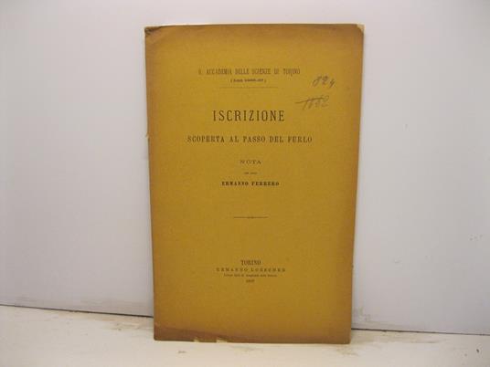 Iscrizione scoperta al passo del Furlo. Nota del socio Ermanno Ferrero - Ermanno Ferrero - copertina