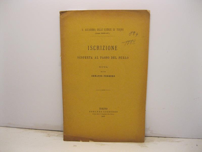 Iscrizione scoperta al passo del Furlo. Nota del socio Ermanno Ferrero