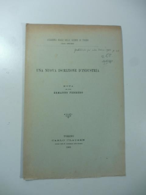 Una nuova iscrizione d'Industria. Nota