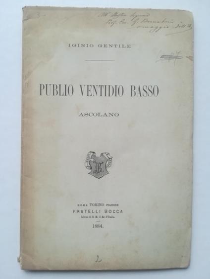 Publio Ventidio Basso ascolano - Iginio Gentile - copertina