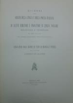 Accenni alle origini della lingua e della poesia italiana e di alcuni rimatori e prosatori in lingua volgare bolognesi e veneziani dei secoli XIII e XIV con appendice ..