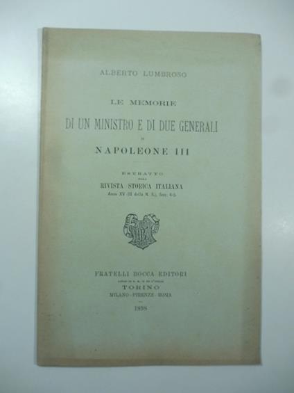 Le memorie di un Ministro e di due Generali di Napoleone III - Alberto Lumbroso - copertina