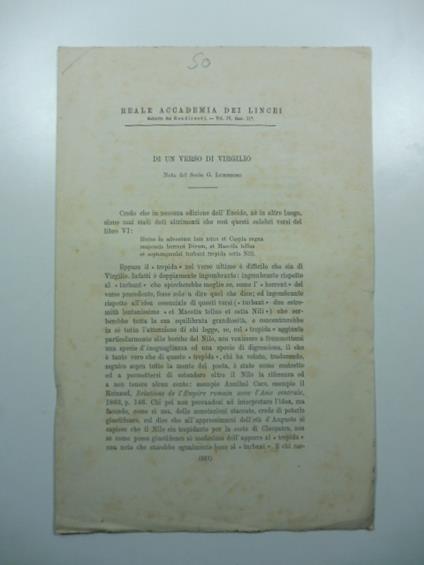Di un verso di Virgilio - Giacomo Lumbroso - copertina