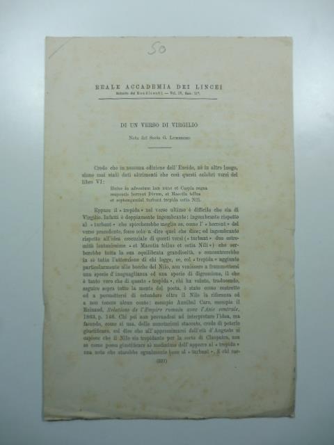 Di un verso di Virgilio - Giacomo Lumbroso - copertina