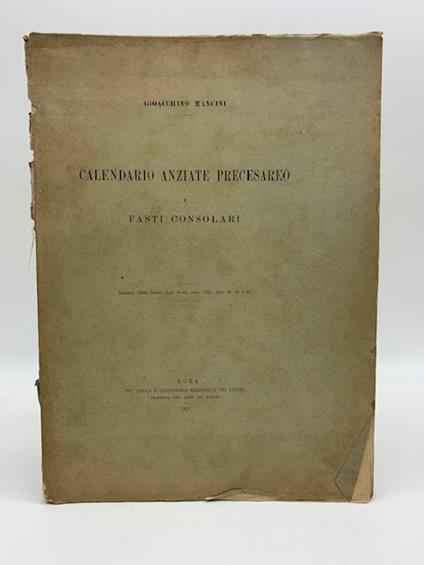 Calendario anziate precesareo e fasti consolari - Gioacchino Mancini - copertina