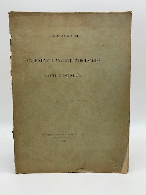 Calendario anziate precesareo e fasti consolari - Gioacchino Mancini - copertina