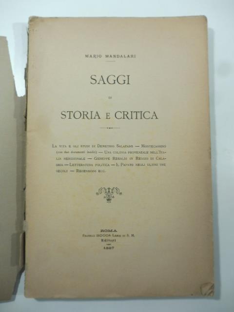 Saggi di storia e critica - Mario Mandalari - copertina