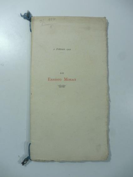 Un'iscrizione che non e' un'iscrizione. Ad Ernesto Monaci. Ricerche d'arte - Luigi Manzoni - copertina