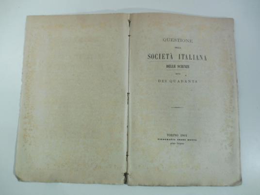 Questione della Societa' italiana delle Scienze dei Quaranta - Stefano Marianini - copertina