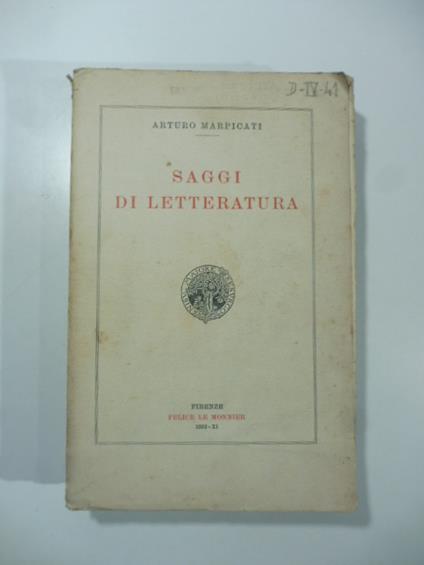 Saggi di letteratura - Arturo Marpicati - copertina