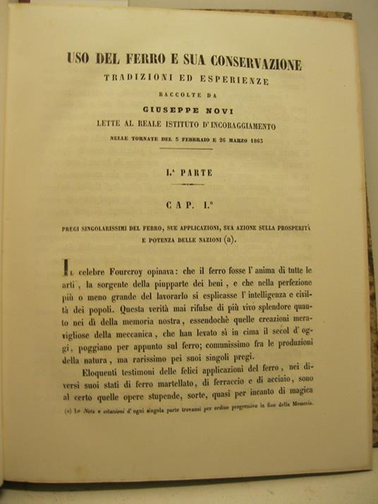 Uso del ferro e sua conservazione. Tradizioni ed esperienze raccolte da Giuseppe Novi - Giuseppe Novi - copertina