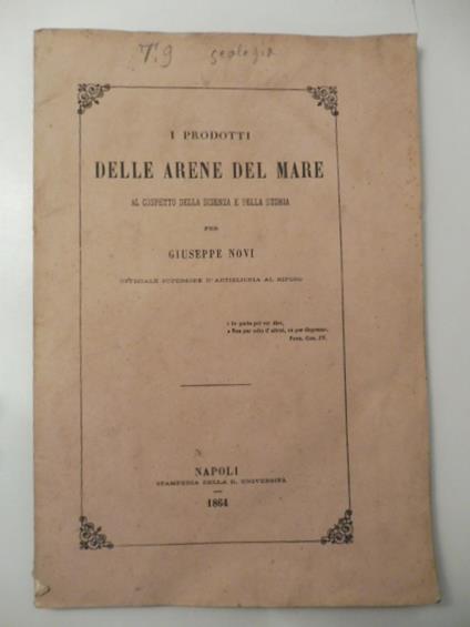 I prodotti delle arene del mare al cospetto della scienza e della storia - Giuseppe Novi - copertina