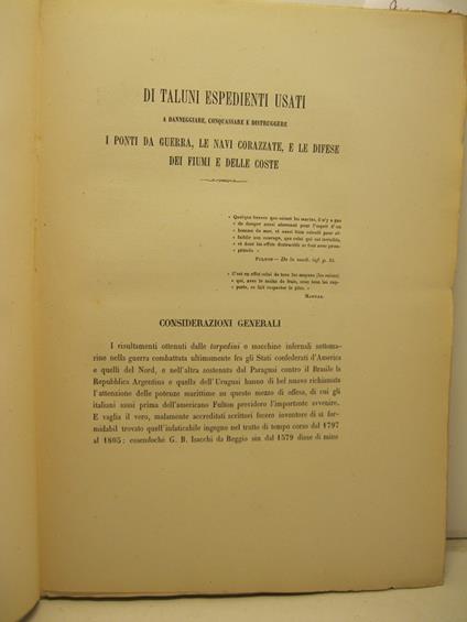 Di taluni espedienti usati a danneggiare, conquassare e distruggere i ponti da guerra, le navi corazzate e le difese dei fiumi e delle coste - Giuseppe Novi - copertina