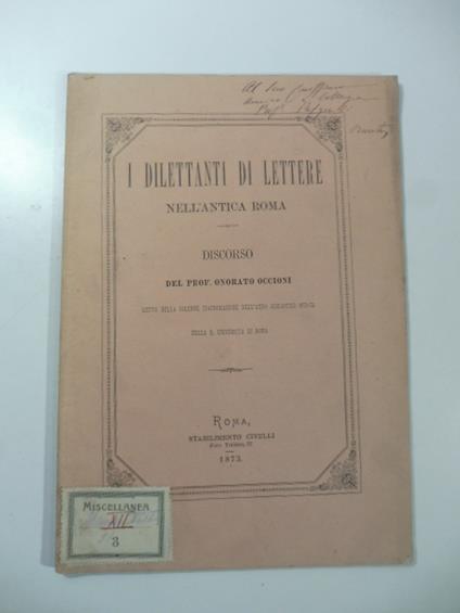 I dilettanti di lettere nell'antica Roma. Discorso - Onorato Occioni - copertina