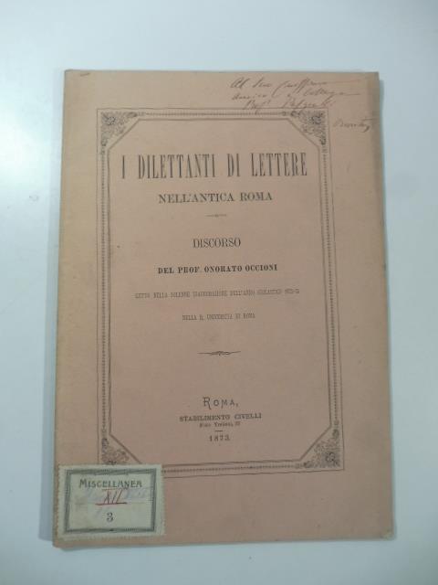 I dilettanti di lettere nell'antica Roma. Discorso - Onorato Occioni - copertina