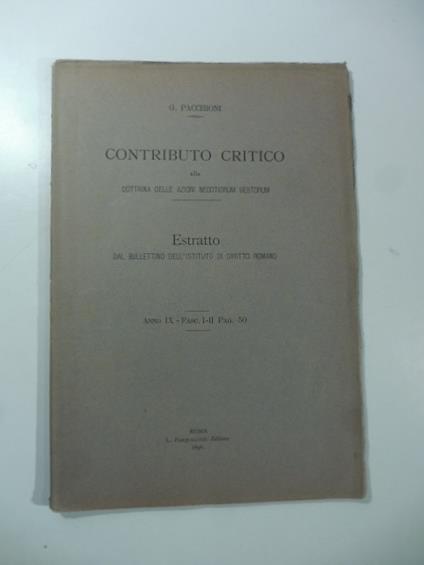 Contributo critico alla Dottrina delle azioni Negotiorum Gestorum - G. Pacchioni - copertina