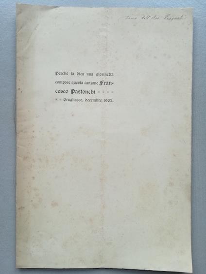 Perche' la dica una giovinetta compose questa canzone Francesco Pastonchi, Grugliasco, decembre 1902 - Francesco Pastonchi - copertina