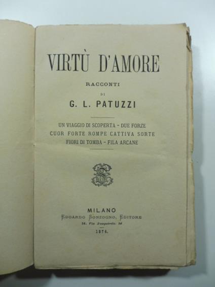 Virtu' d'amore. Racconti - Gaetano Lionello Patuzzi - copertina