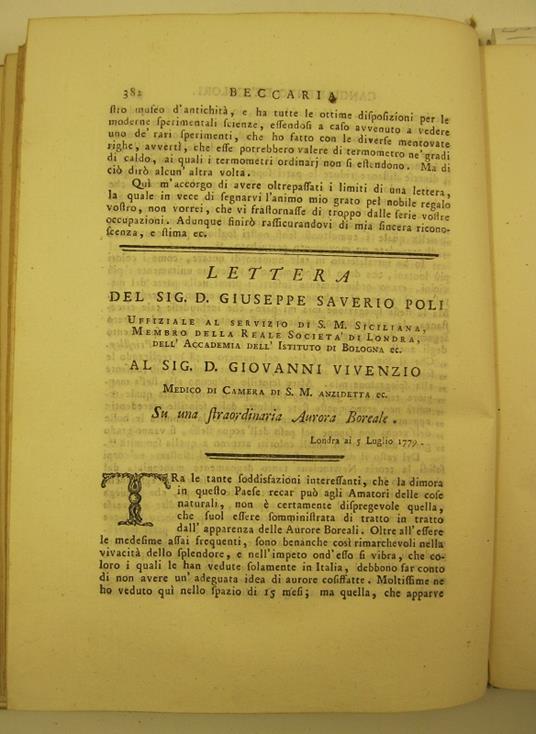 Lettera del sig. Giuseppe Saverio Poli al sig. D. Giovanni Vivenzio... su una straordinaria aurora boreale - Giuseppe Saverio Poli - copertina